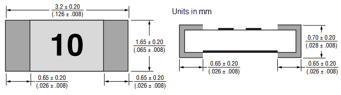 Mechanical Drawing - Bourns SF-1206S-R Metal Foil SMD Fuses